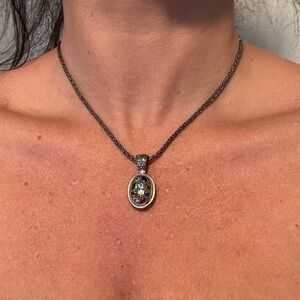 Vintage EFFY Sterling Silver 18K Gold Multistone  Pendant Necklace 18”31.50g